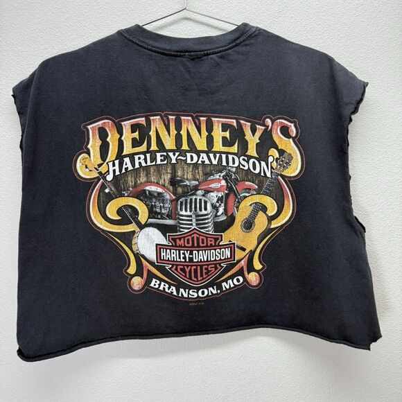 Y2K Harley Davidson Cutoff Cropped Shirt Size M Branson Girls Muscle Tee - Picture 2 of 8